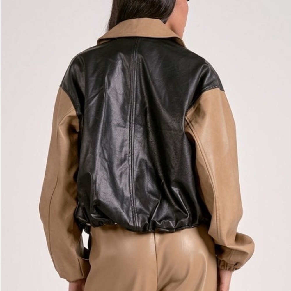 NWT Elan Oakley bomber faux leather color block women's size medium oversized - Picture 3 of 12